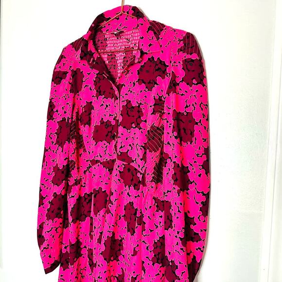 Kate Spade Pink Bubble Dot Smocked Collared Fabric Covered Buttons Dress Size 6 - Picture 9 of 13